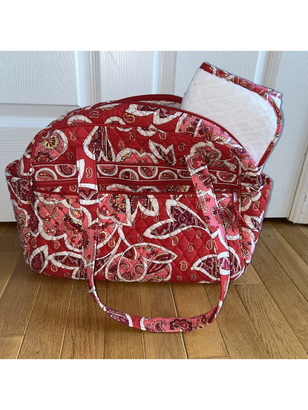 Vera Bradley ROSY POSIES DIAPER BABY BAG & Matching Changing Pad Pink/Red EUC
